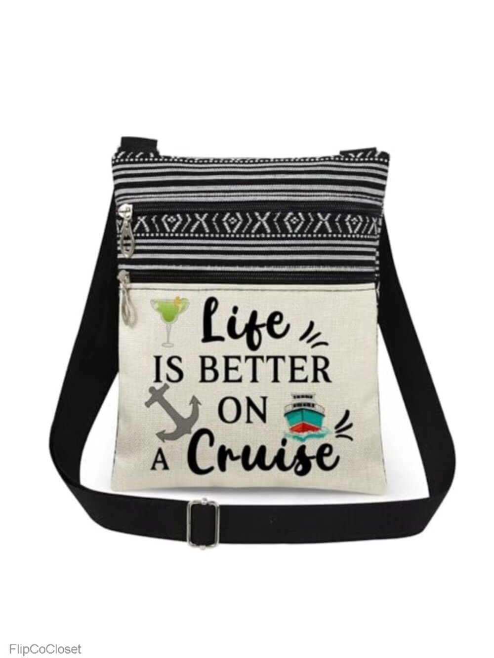 Polyester Crossbody Bag Adjustable Strap Double Zipper Sling for Travel